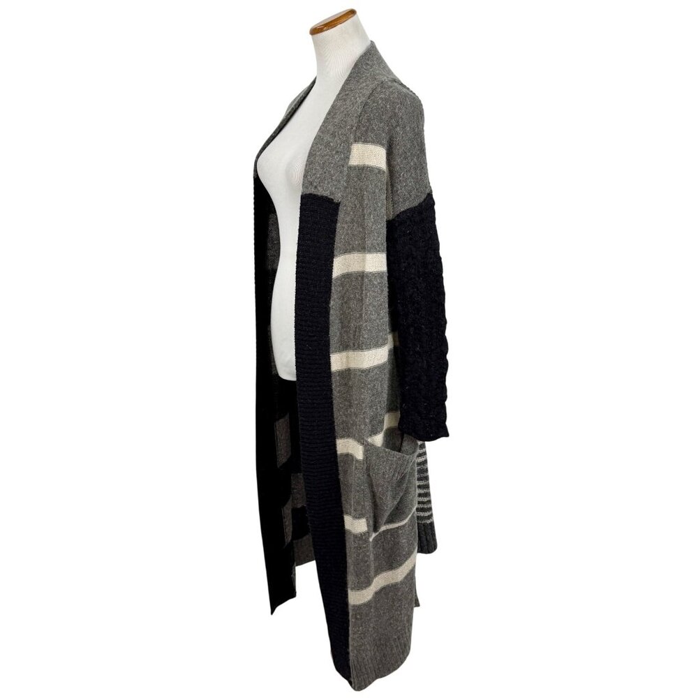 Free People Black Gray Striped Floral Knit Long Cardigan S | Boho Grunge Fairy - Picture 15 of 16